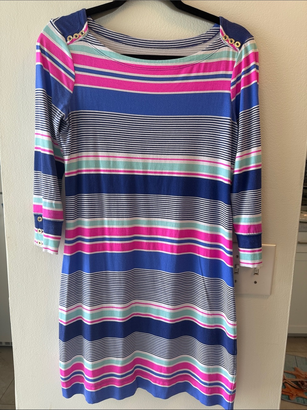 Lilly Pulitzer Blue, Pink & Mint Striped Boatneck Dress